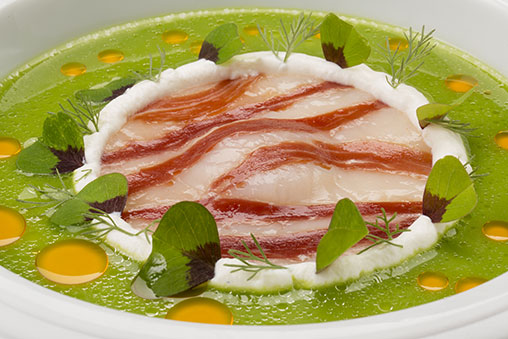 Vieras con Jamón Joselito, Requesón de cabra y Zumo de judías